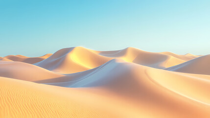 Big 3d realistic background of sand dunes. Desert landscape with blue sky