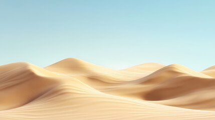 Big 3d realistic background of sand dunes. Desert landscape with blue sky
