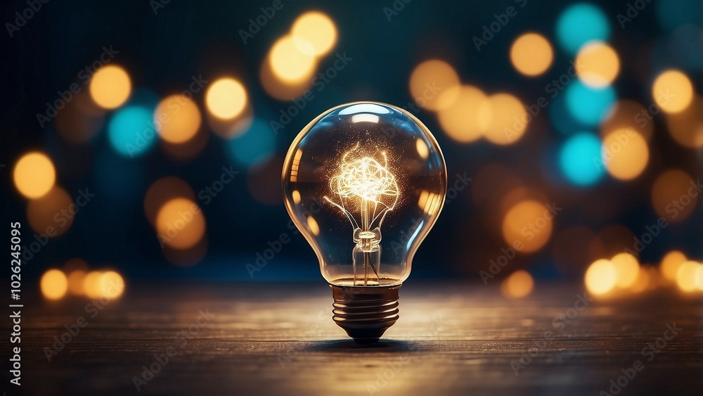Poster creative lightbulb idea with bokeh effect