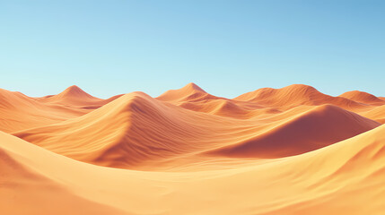 Naklejka premium Big 3d realistic background of sand dunes. Desert landscape with blue sky