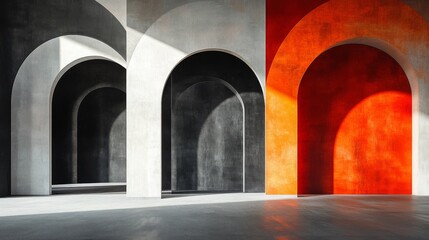 Abstract Architectural Design with Arched Openings and Colored Walls