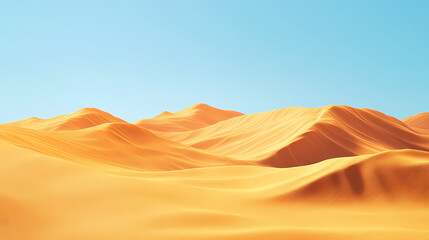 Big 3d realistic background of sand dunes. Desert landscape with blue sky
