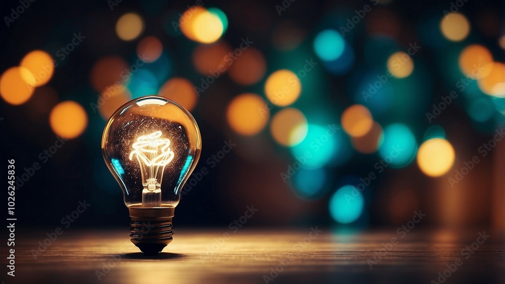 Poster creative lightbulb idea with bokeh effect