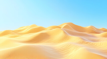 Big 3d realistic background of sand dunes. Desert landscape with blue sky