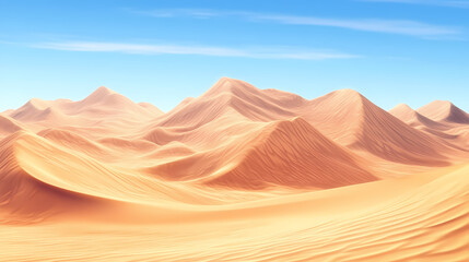 Naklejka premium Big 3d realistic background of sand dunes. Desert landscape with blue sky