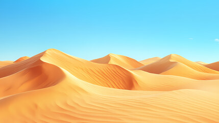 Big 3d realistic background of sand dunes. Desert landscape with blue sky