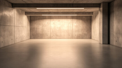 Fototapeta premium Modern concrete interior space with minimalist design and soft lighting for creative projects