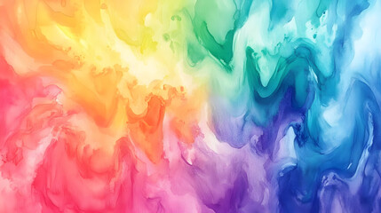 abstract watercolor explosion in vibrant rainbow hues with fluid shapes and organic textures blending seamlessly on textured paper background