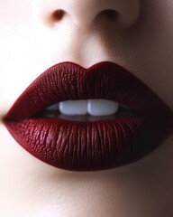 A detailed close-up of matte red lips with sharp definition, isolated on white background 