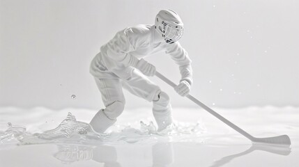 White Hockey Player Figure in Dynamic Pose