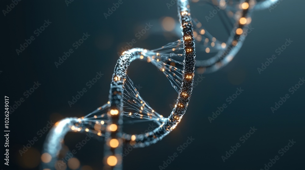 Poster close up view of dna double helix structure, showcasing intricate details and glowing elements that 