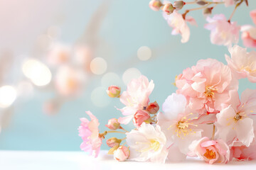 A stunning array of soft pink flowers captures the essence of spring, set against a serene pastel backdrop that enhances their delicate beauty