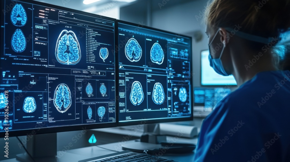 Poster Revolutionary AI powered diagnostics tools are transforming early detection in healthcare, showcasing advanced brain imaging technology