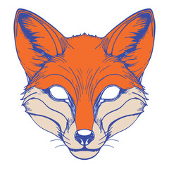 Fox animal mask template. Masks for quadrobing. A simple illustration drawn with a continuous black line. Quadrobics fandom subculture. Decoration for carnival or Therianthropy. Isolated Vector