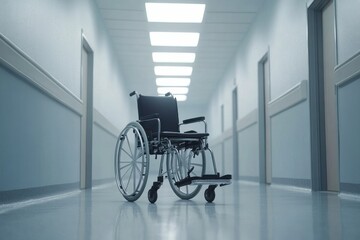 Modern wheelchair on a hospital corridor