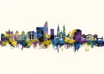 Obraz premium Basel City Skyline. Cityscape Skyscraper City Downtown Abstract Architecture Business View Building Corporate Landmarks Travel Background Buildings Landscape Modern Art