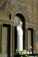 2024-08-03, Paris, FRANCE. Statue of St. Therese of Lisieux or Thérèse de Lisieux, Carmelite nun and Saint of the Roman Catholic Church. .