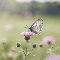 Obraz premium White butterfly is sitting on a pink flower