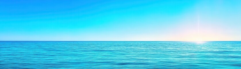 Obraz premium A calm ocean view with a distant horizon, soft blue gradients, no waves, minimal and peaceful, photo-realistic