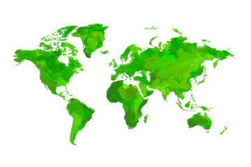 World Map with Green Acrylic Art Representation,  Eco-Friendly, Green House Effect, Environmental Protection Concept isolated on Transparent Background