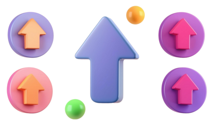 Collection of blue arrow up 3d icon cartoon style floating 