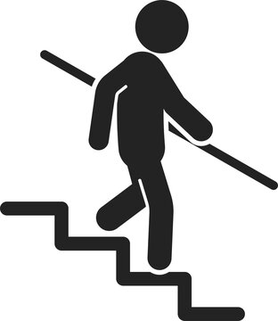 Isolated caution sign use handrail on stairs, indoor building safety label