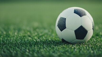 Fototapeta premium Close-up of a soccer ball on lush green grass, ideal for sports-related visuals.