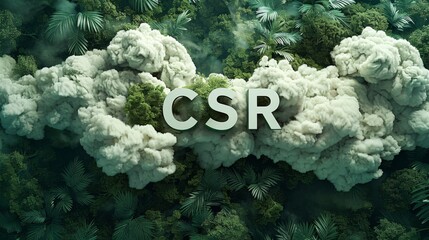 CSR lettering surrounded by clouds and green jungle leaves