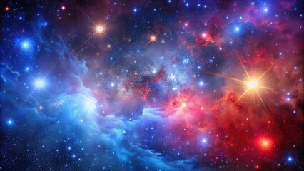 Fototapeta premium Colorful and vibrant aerial view of the universe with stars in red, blue, and purple hues