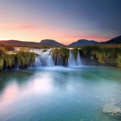Beautiful waterfall with a blue river flowing through it