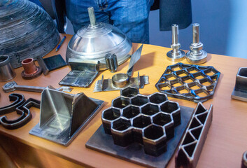 Object printed by 3D printer from metal. Additive manufacturing solution. Object created on 3Dprinter from melting metal thread. 3D Metal Printing. Metal additive manufacturing