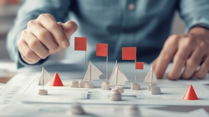 Businessperson analyzing financial risk, with red flags and safe zones represented in a conceptual data chart