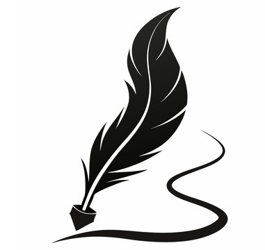 recommend clip art: Vector illustration of stationery writing Feather and Ink pen signature, silhouette bird feather Ink quill pen writing curves, and icon.