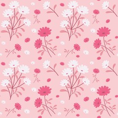 seamless pattern with pink flowers
