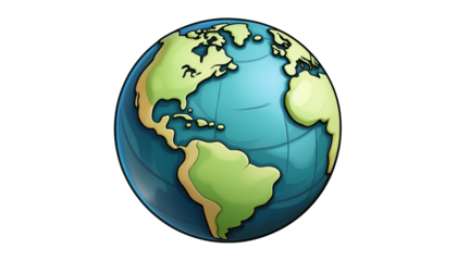 Earth globe 3d icon cartoon style floating  on transparent background