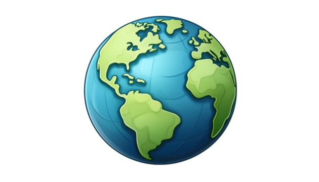 Earth globe 3d icon cartoon style floating  on transparent background