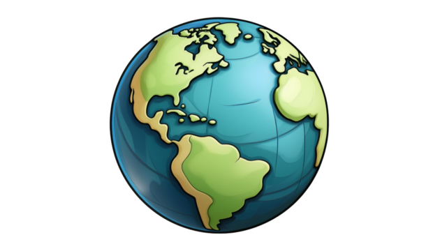 Earth globe 3d icon cartoon style floating  on transparent background