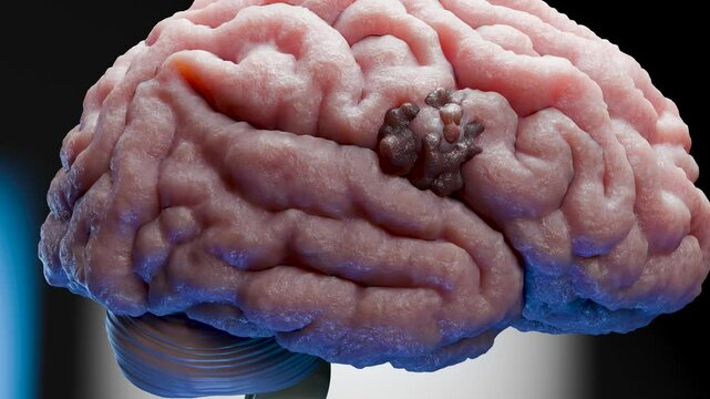 Human brain nervous system anatomy, neural cancer, Sebaceous bulb, brain cancer tumor malignant cells growth and spreading, Meningioma, neurological disease, metastasis cancerous, cerebrum, 3d render