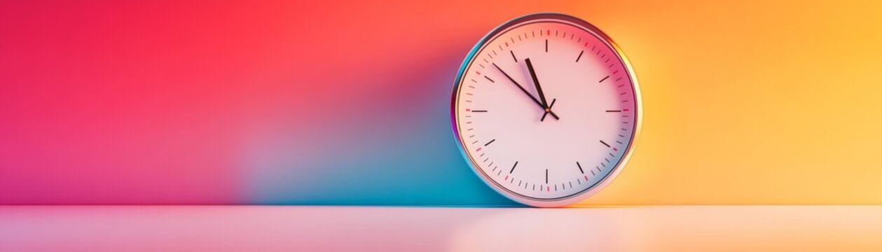 Analog clock on vibrant gradient background &mdash; time management and deadline concept