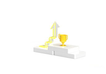 3d icon of champion cup and yellow up arrow. Illustration on the theme of business, growth, development, learning, motivation, aspiration. Transparent background. 