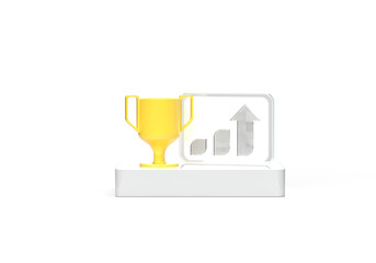 3d icon of champion cup and yellow up arrow and dashboard. Illustration on the theme of business, growth, development, learning, motivation, aspiration.