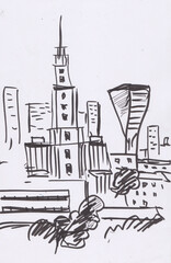 Obraz premium Instant sketch, skyscrapers in Moscow