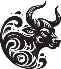 Black silhouette style Bull design with white background