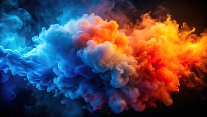 Fototapeta premium Colorful explosion of smoke in gradient of colors from blue to orange
