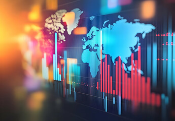 Colorful World Map with Financial Graphs and Charts
