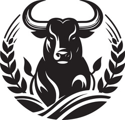 Black silhouette style Bull design with white background