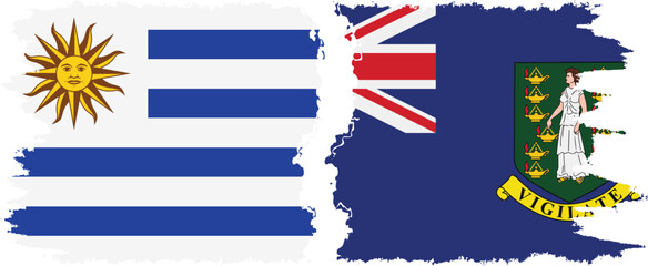 British Virgin Islands and Uruguay grunge flags connection, vector