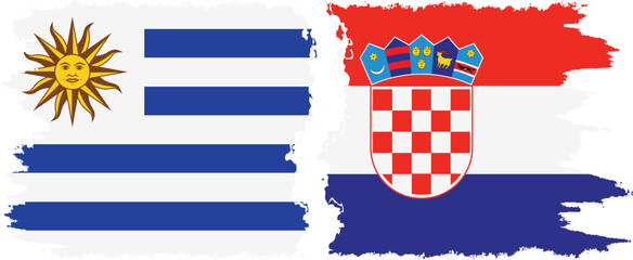 Croatia and Uruguay grunge flags connection, vector