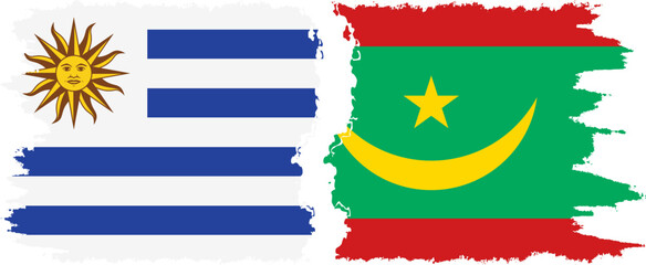 Mauritania and Uruguay grunge flags connection, vector