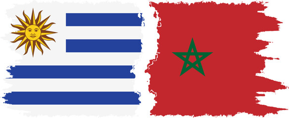 Morocco and Uruguay grunge flags connection, vector
